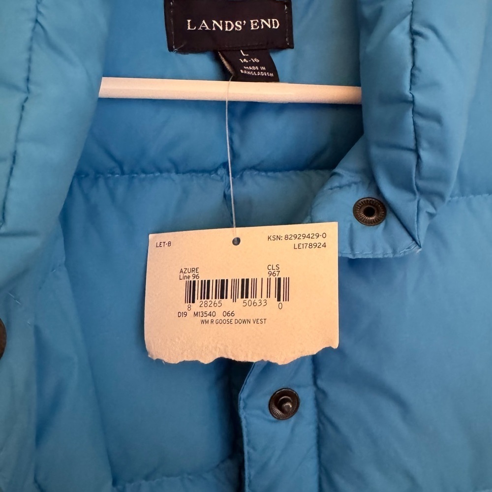 Lands’ End Goose Down Puffer Vest Women’s Large 14/16 Blue NWT - Picture 5 of 6